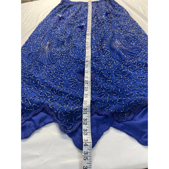 Vintage Elegance by Anuja Blue A Line Sequin and Beaded 100% Silk Skirt M - Picture 12 of 12